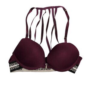 Babe Padded Push Up Bra Strappy Front Closure Burgundy 32A